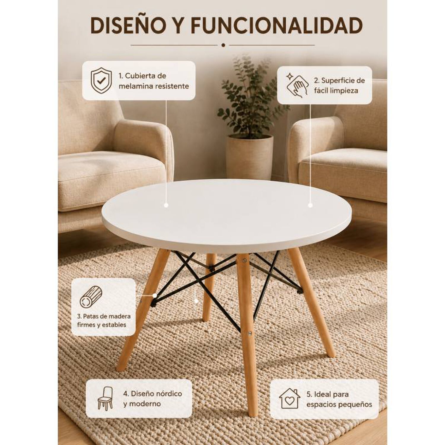 Mesa Infantil Eames Kids Redonda 60 Cm Blanca Patas De Madera image number 4.0