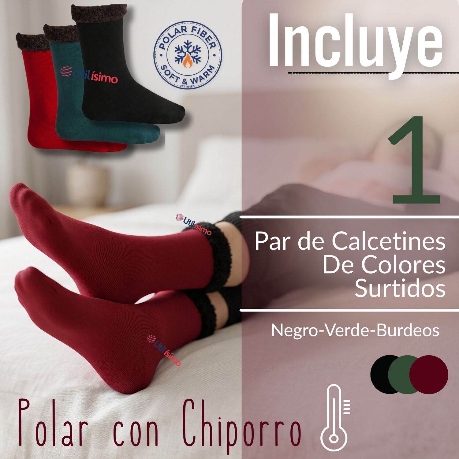 Calcet&iacute;n Chiporro Mujer Surtido Ultra T&eacute;rmico Invierno Polar Unicolor 1 Par image number 1.0