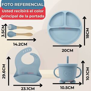 Set De Alimentación Bebé Silicona Con Vaso 5 Piezas Libre Bpa Color Gris