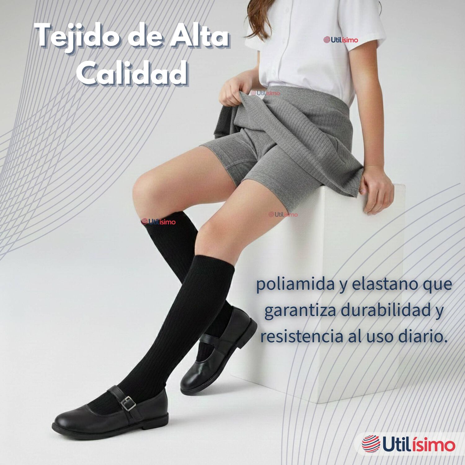 Calza Corta Escolar Color Gris Pata Deportivas Ni&ntilde;a Juvenil image number 5.0
