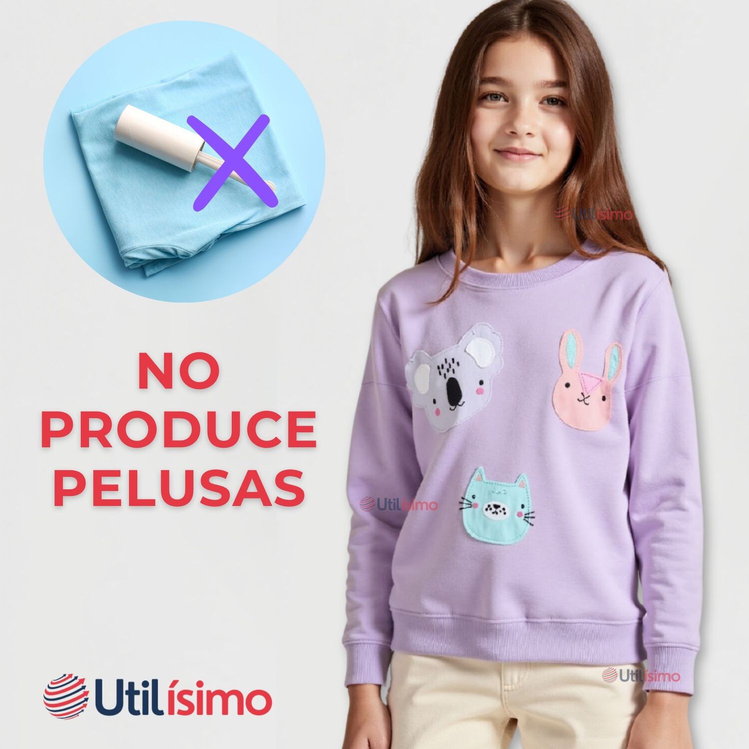 Poler&oacute;n Ni&ntilde;a Manga Larga 100% Algod&oacute;n Morado Animales image number 6.0