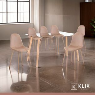 Comedor Mesa De Vidrio 120x80 + 6 Sillas Spoon Terciopelo Beige