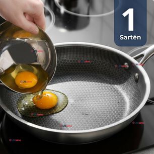 Sart&eacute;n Acero Inoxidable Antiadherente 24cm Para Cocinar Fre&iacute;r Saltear