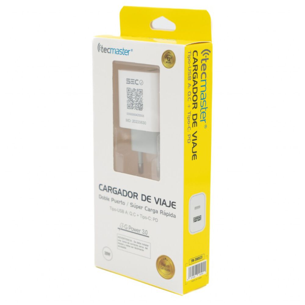 Enchufe Cargador Q30 Dual Pd 20w Tipo C+usb Súper Carga Certificado image number 4.0