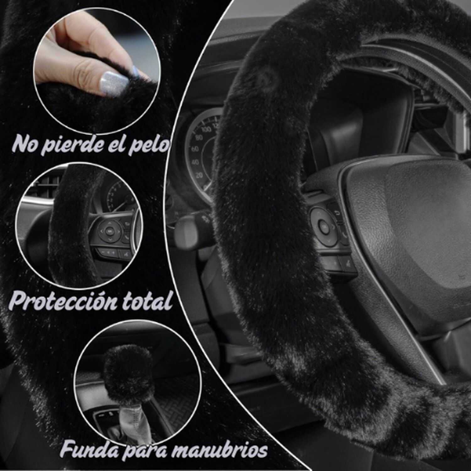 Kit Funda De Volante Pomo Freno Cinturon Reposabrazos Felpa image number 3.0