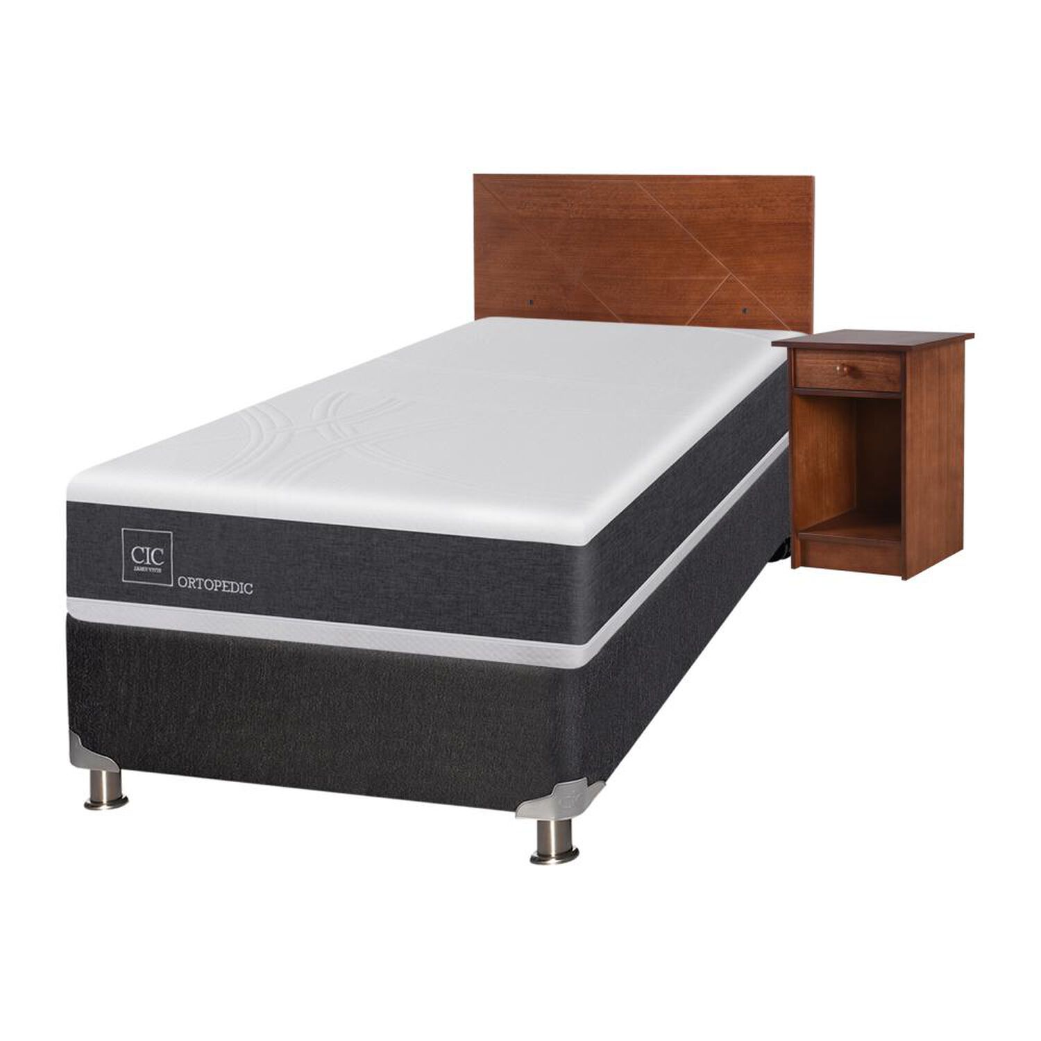 Box Spring Cic Ortopedic / 1.5 Plazas / Base Normal + Set De Maderas image number 1.0