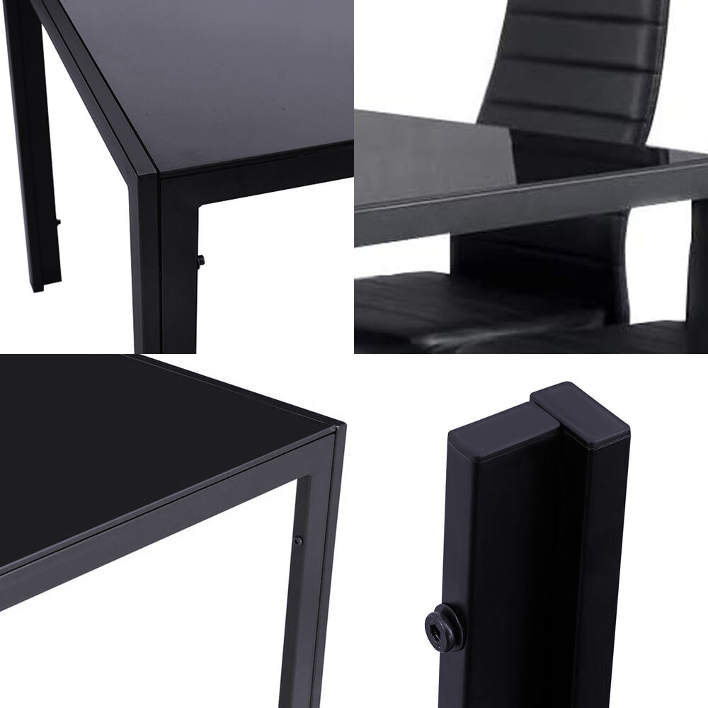 Comedor Mesa Vidrio 75x80x120cm + 4 Sillas Pu Negro image number 3.0