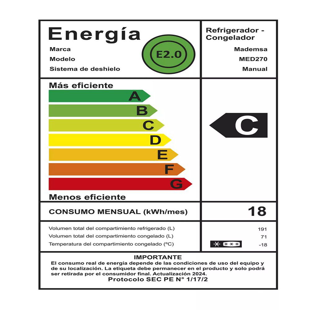 Refrigerador Mademsa Bottom Freezer Fr&iacute;o Directo 262 Lts Med270 image number 4.0