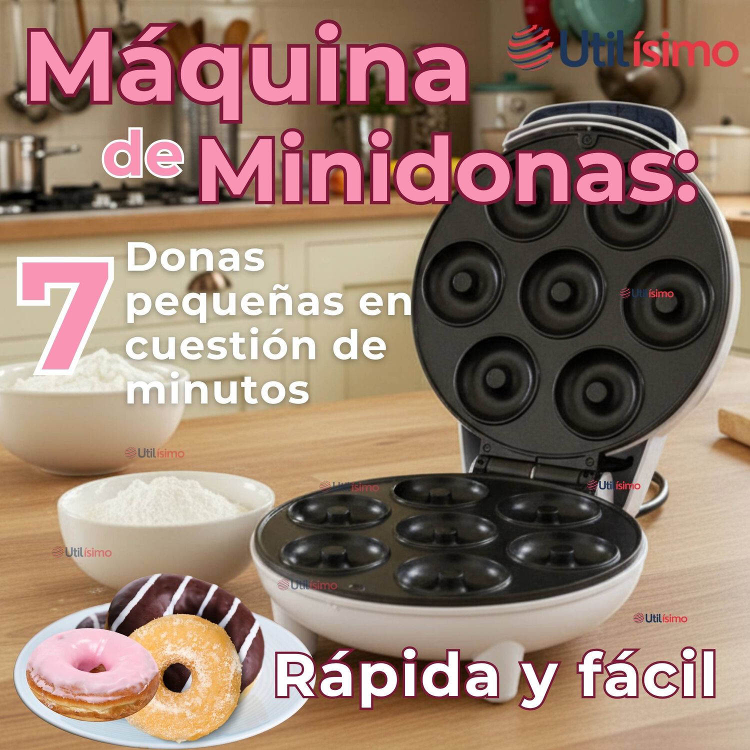 M&aacute;quina Mini Donas Antiadherente Capacidad 7 Minidonas 1200w De Potencia image number 1.0