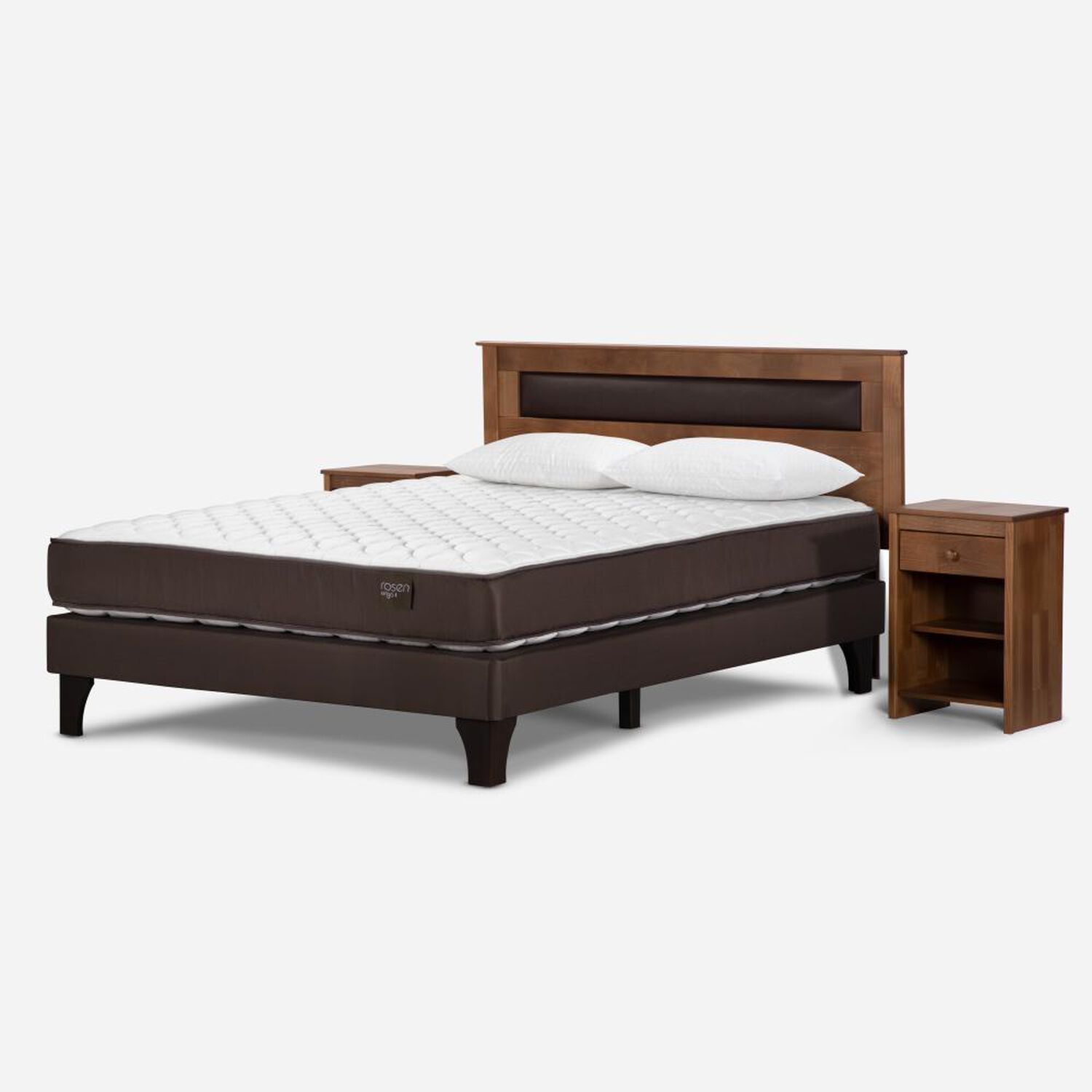 Cama Europea Rosen Ergo T / 2 Plazas / Base Normal + Set De Maderas Ferrara + Almohada Light image number 1.0