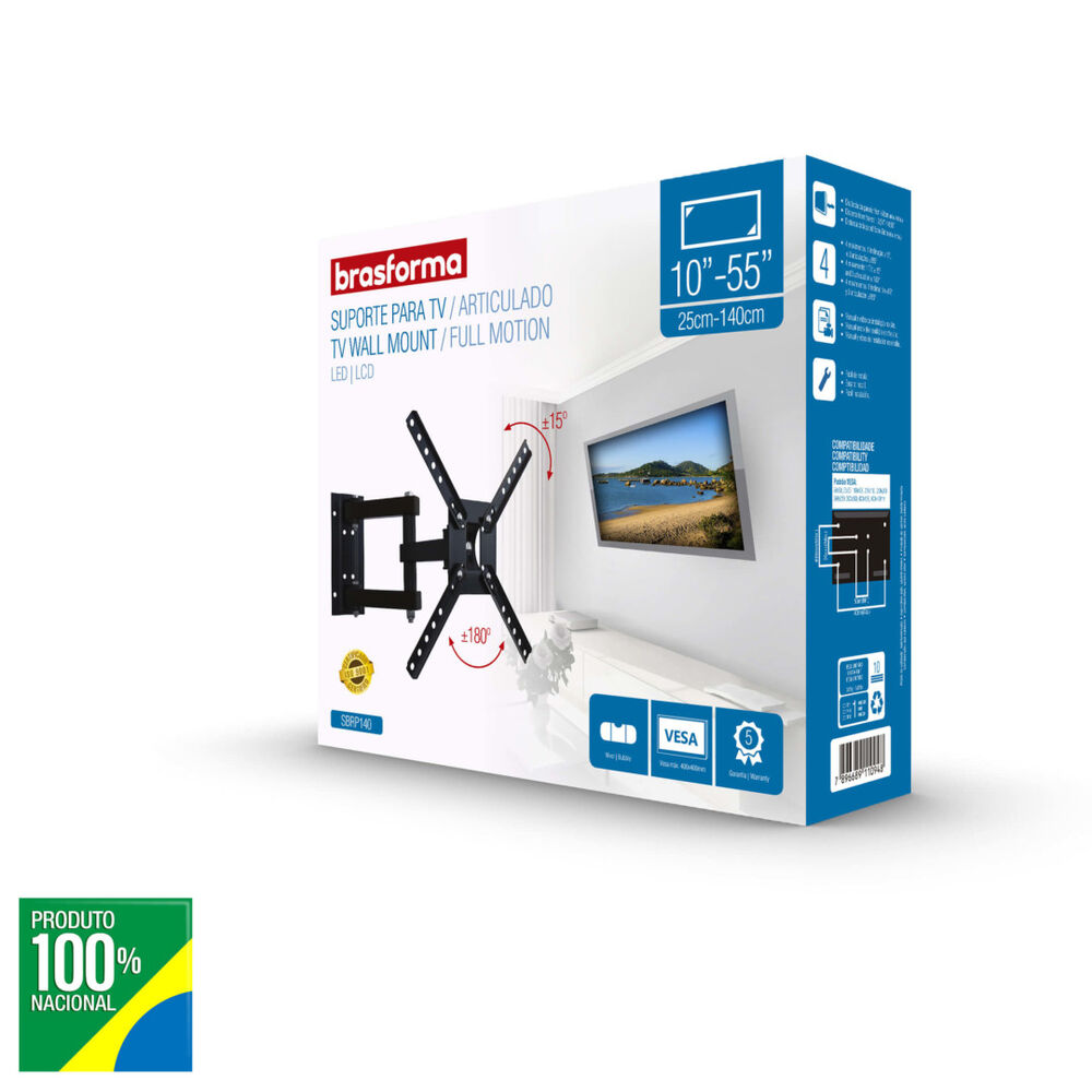 Soporte Para Tv Con Brazo De 33cm - 10"a 55" 40kg Blanco Brasforma image number 5.0