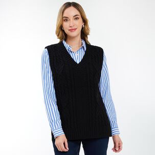 Sweater Trenzado Regular Sin Mangas Cuello V Mujer Geeps