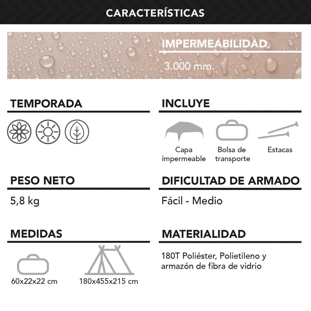 Carpa 6 Personas Camping Outdoor Beige image number 7.0