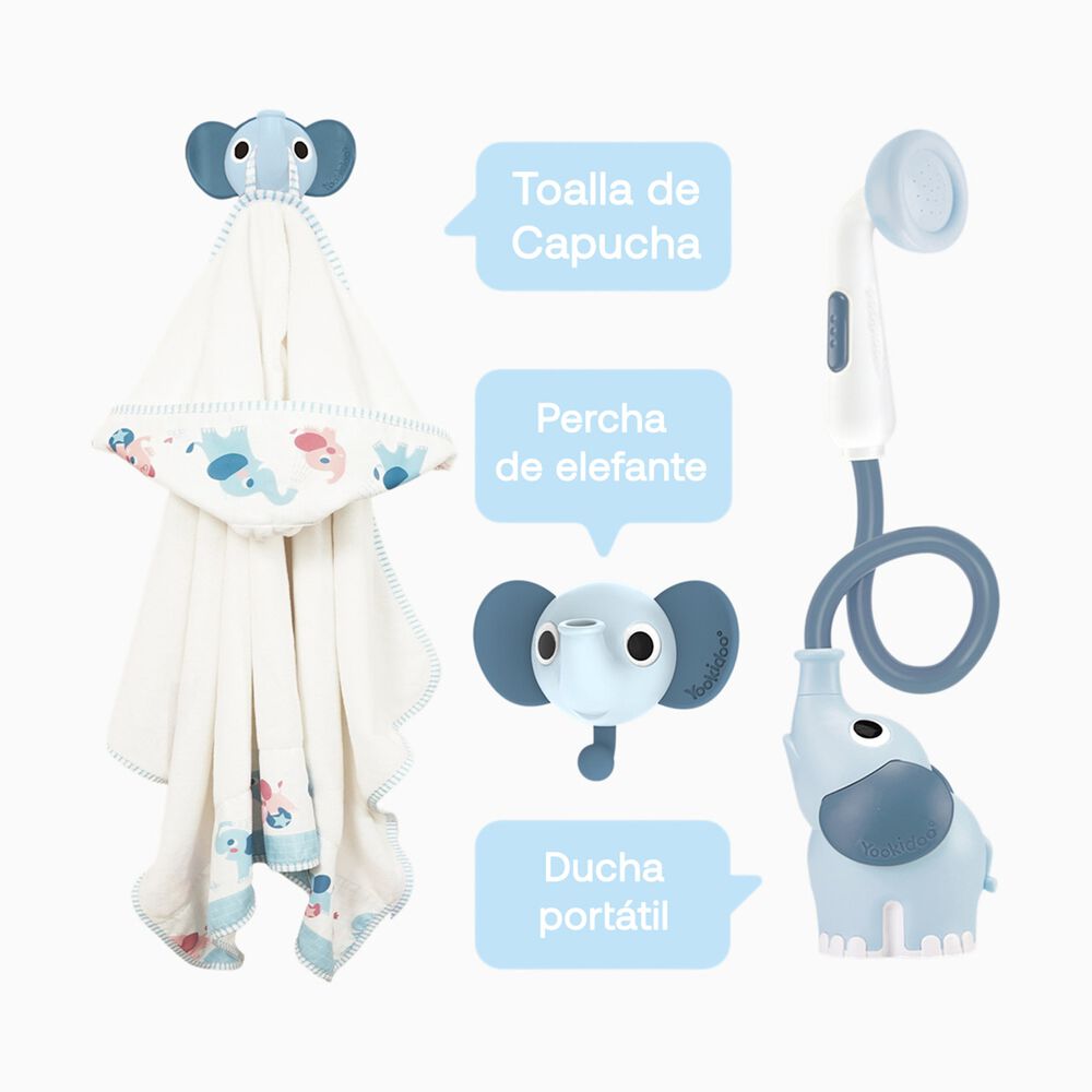 Set De Ba&ntilde;o Ducha Infantil Elefante Y Toalla Azul Ni&ntilde;o Yookidoo image number 3.0