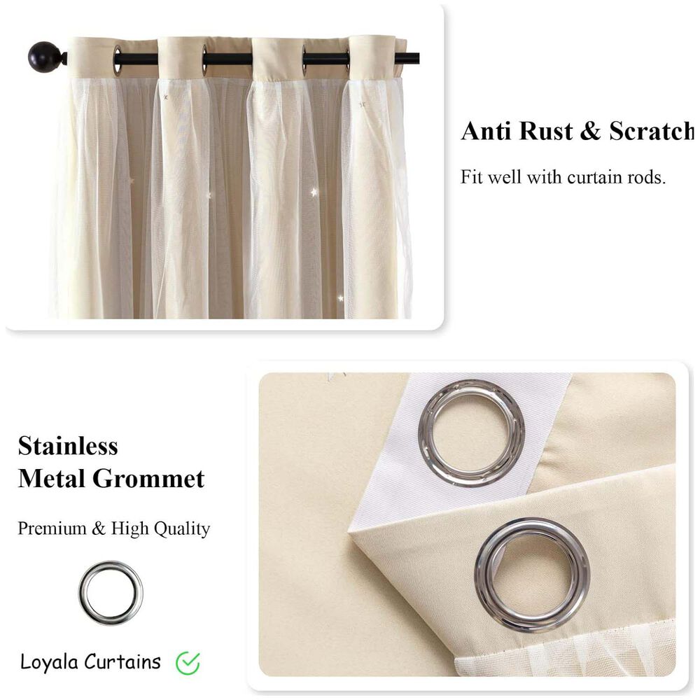 Cortinas Blackout Con Agujero Estrella Y Visillo Integrado - Beige image number 4.0