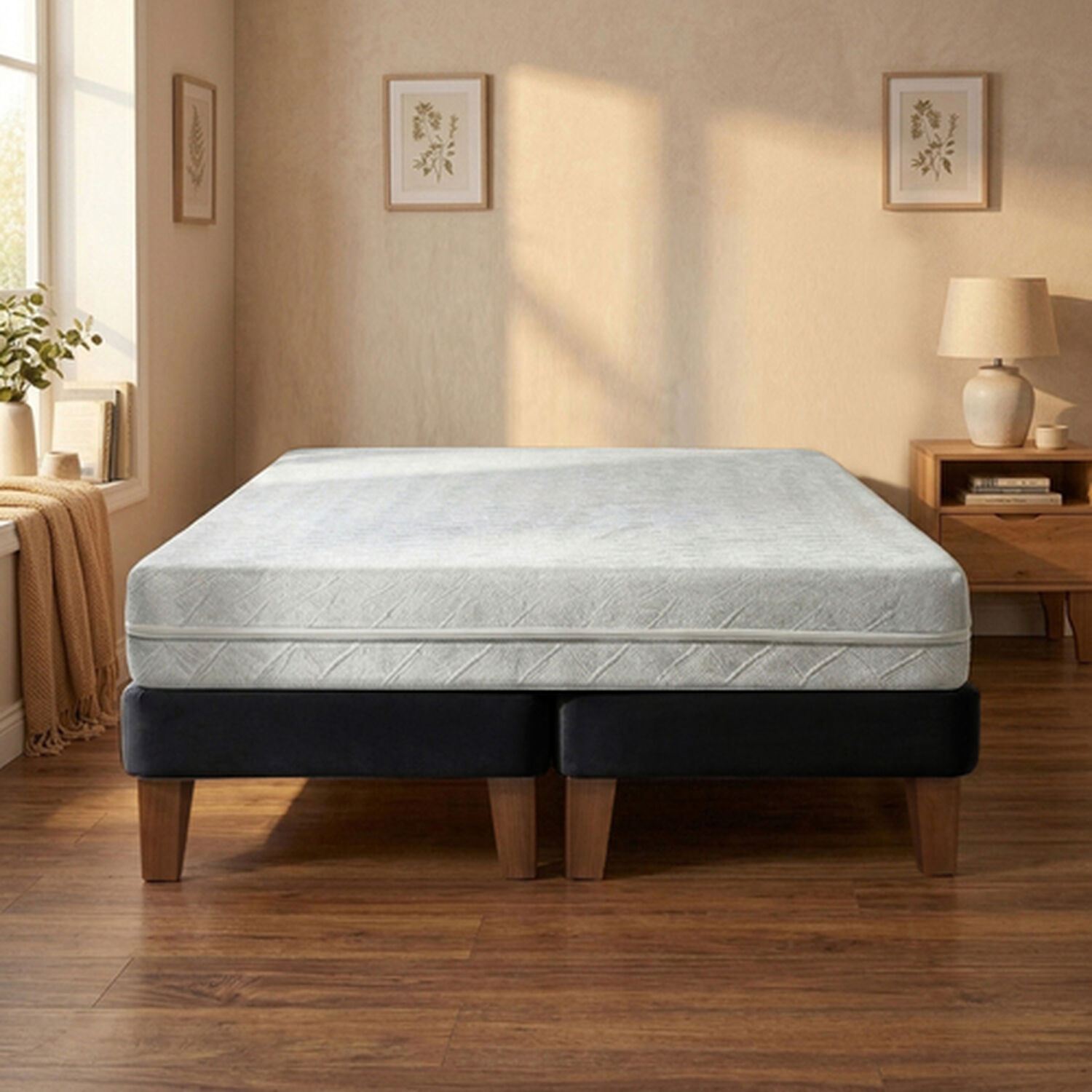 Cama Europea Zen Best 2 Plazas 190 Cm Colchon Espuma Con Funda Velvet Negro image number 0.0