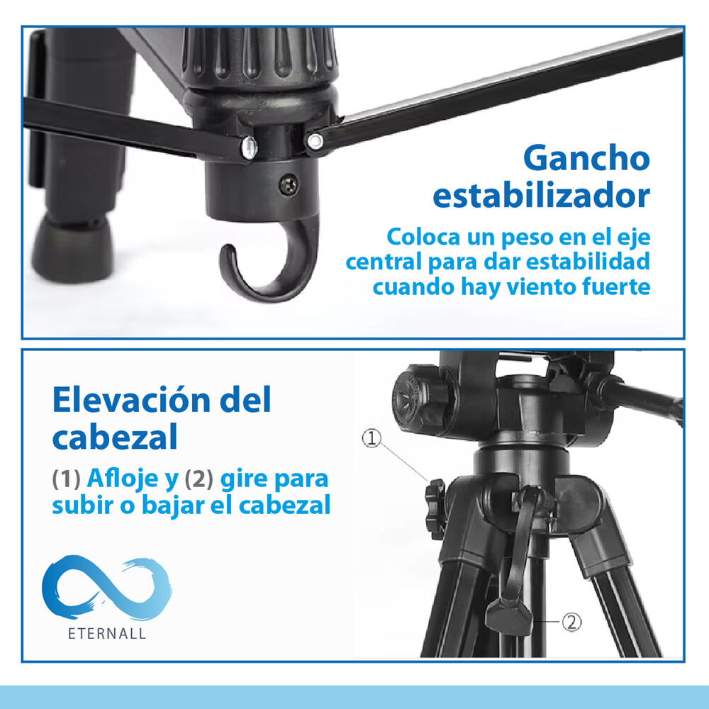 Trípode Celular Camara Portátil Aluminio Carga 10 Kg 170 Cm image number 6.0