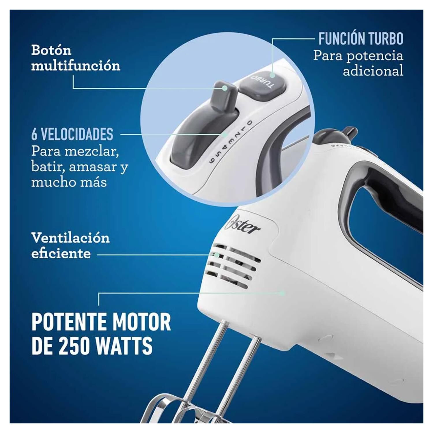 Batidora Manual 6vel Turbo 250w Blanco Fpsthm3532 Oster image number 2.0