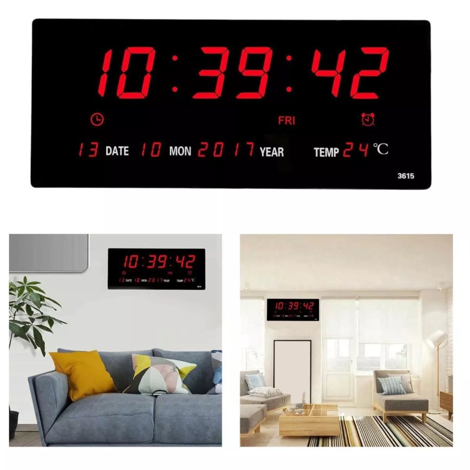 Reloj Digital Pared Luz Led Hora Fecha Temperatura 36x15cm image number 3.0
