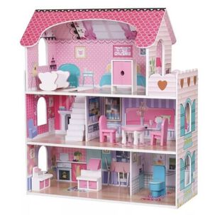 Casa De Mu&ntilde;ecas Cl&aacute;sica De Madera Rosada Con Accesorios