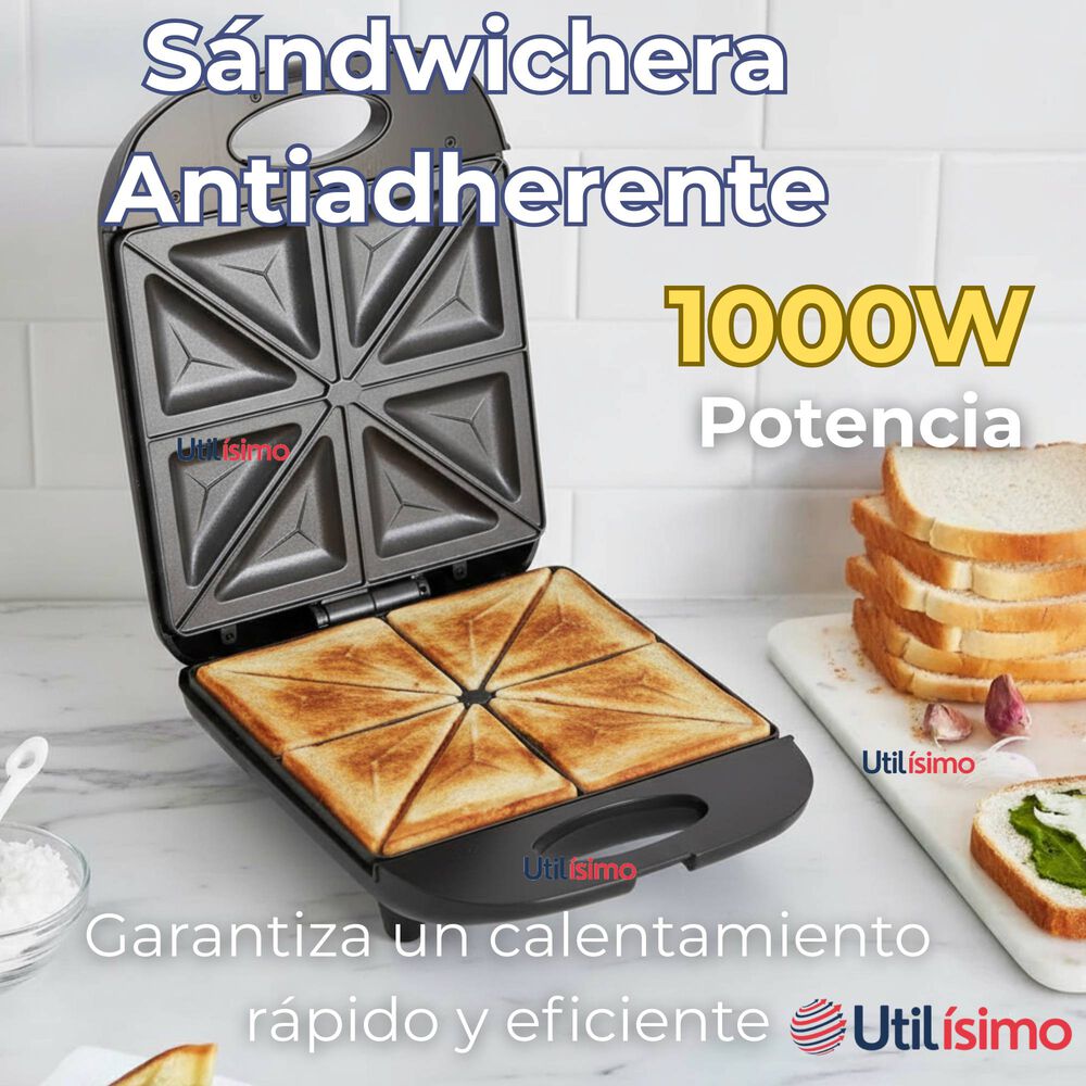 Sandwichera Eléctrica Antiadherente Tostadora 4 Sandwich 1000w De Potencia image number 1.0
