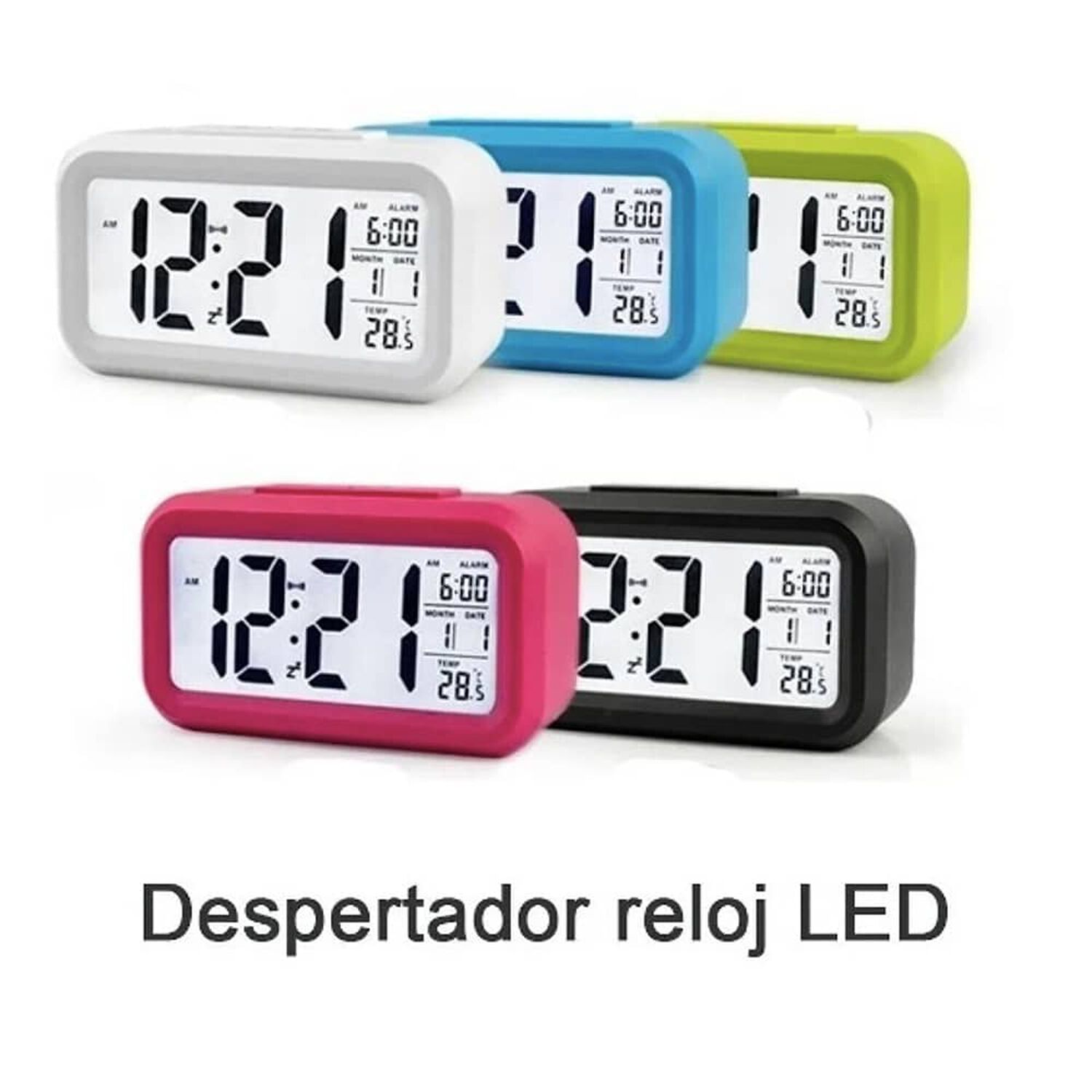 Reloj Despertador Digital Luz Lcd Temperatura Blanco image number 2.0