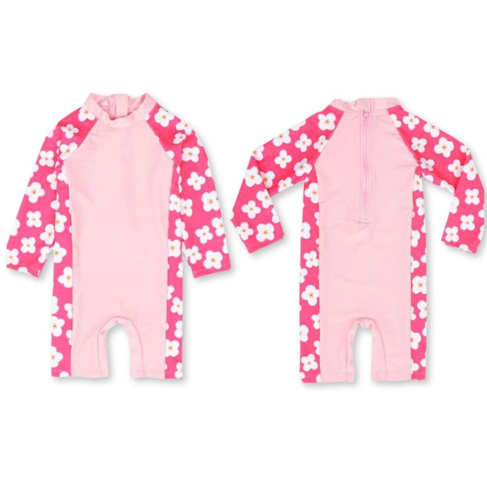 Traje De Baño Enterito Manga Larga Niña Jump Kids Rosa Flores image number 3.0