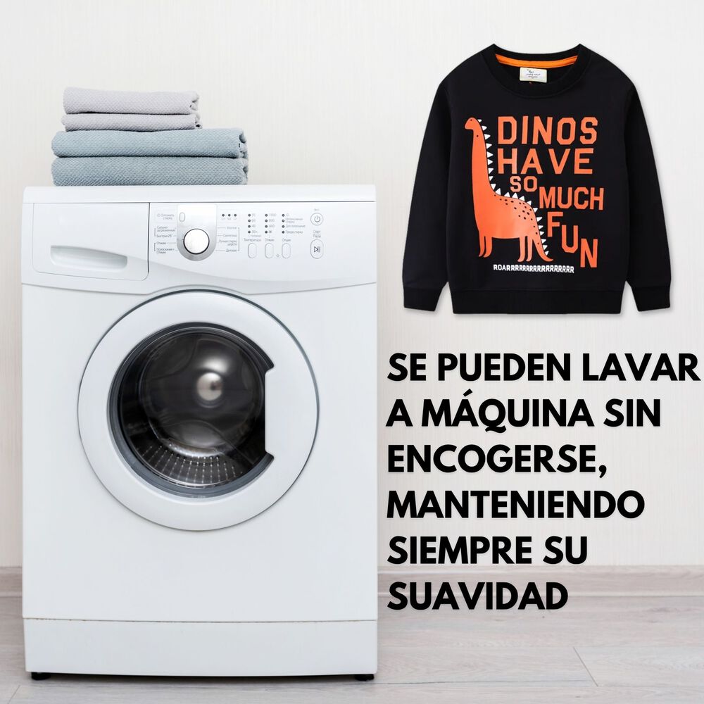 Poler&oacute;n Ni&ntilde;o Manga Larga 100% Algod&oacute;n Negro Dinosaurios image number 5.0