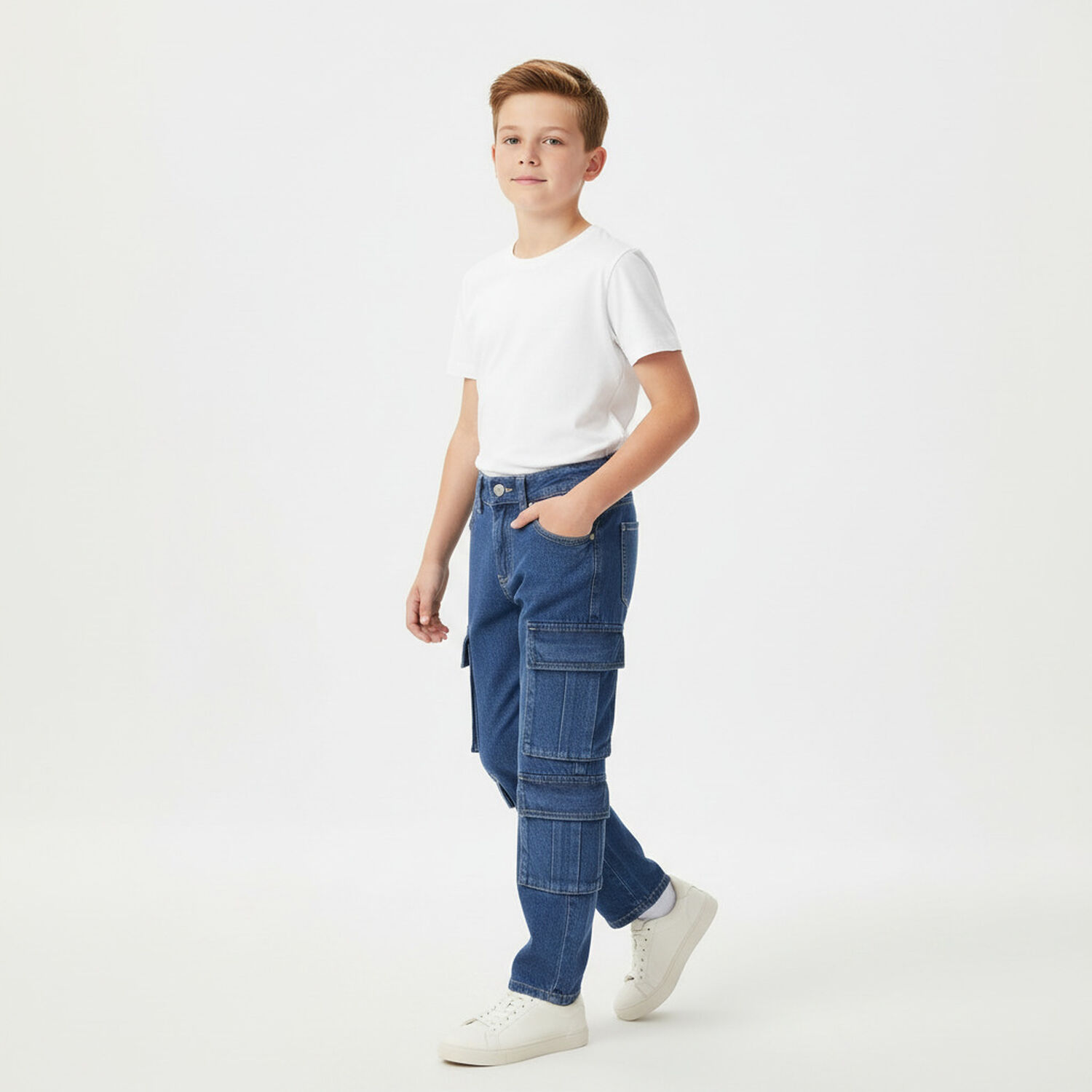 Pantalon Jeans Ni&ntilde;o Cargo Urbano Con Bolsillos Funcionales image number 0.0