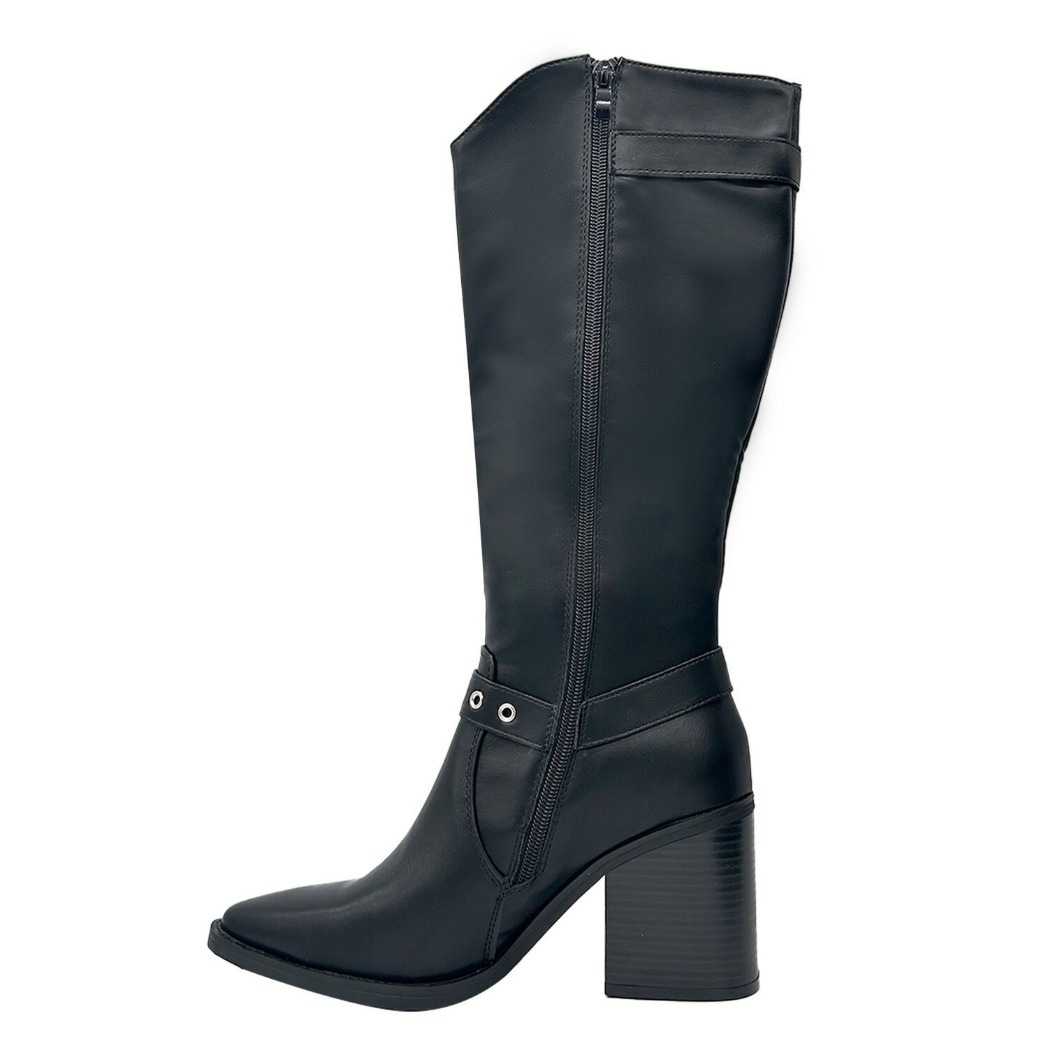 Bota De Mujer Color Negro Ca&ntilde;a Alta Con Hebilla Y Tachas image number 3.0