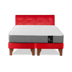 Cama Europea Zen Best Tela Pu Rojo 2 Plazas + Respaldo