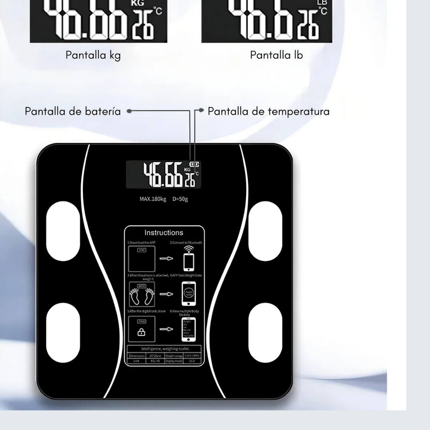 Balanza Pesa Digital Inteligente App Bluetooth B&aacute;scula Recargable image number 7.0