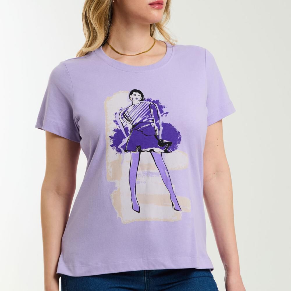 Polera Lisa Con Estampado Frontal Manga Corta Cuello Redondo Mujer Geeps image number 4.0