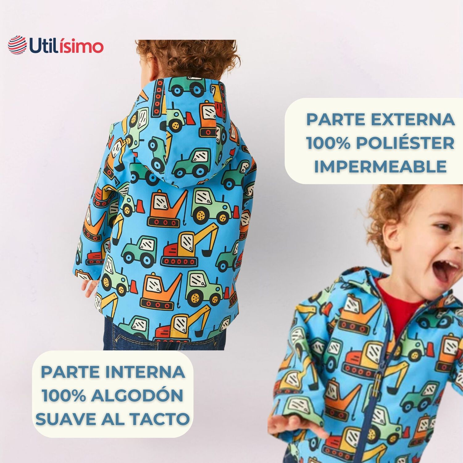 Cortaviento Impermeable Chaqueta Estampado Ni&ntilde;o Beb&eacute; Blue Machines image number 1.0