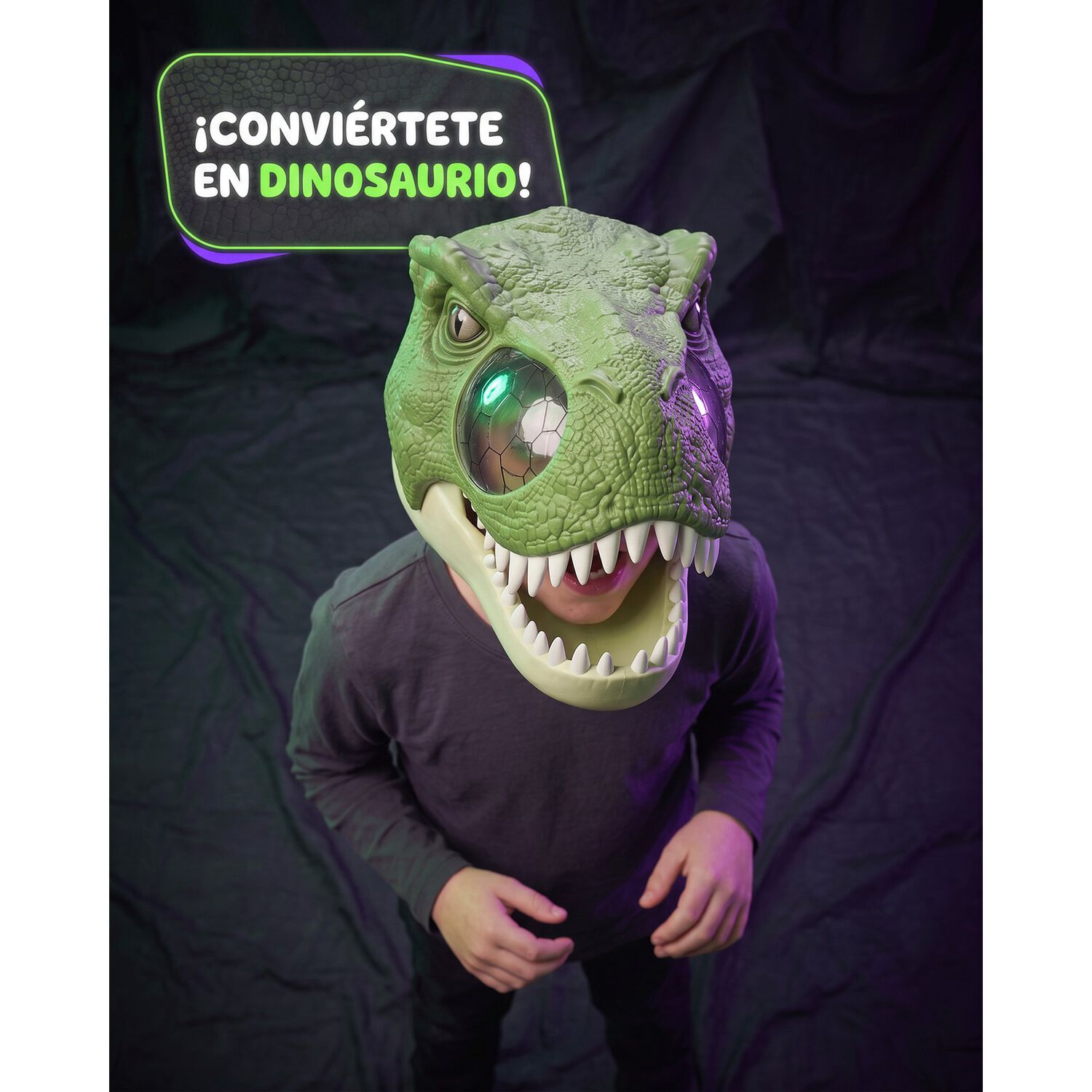 Mascara Infantil De Dinosaurio Rex Ne&oacute;n Luz Y Movimiento image number 3.0