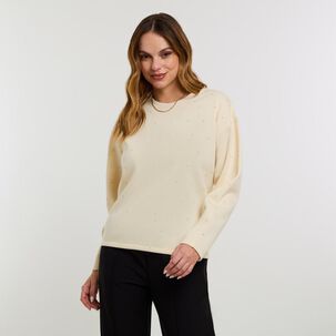 Polerón Estampado Aplicación Folia Y Strass Cuello Redondo Mujer Kimera