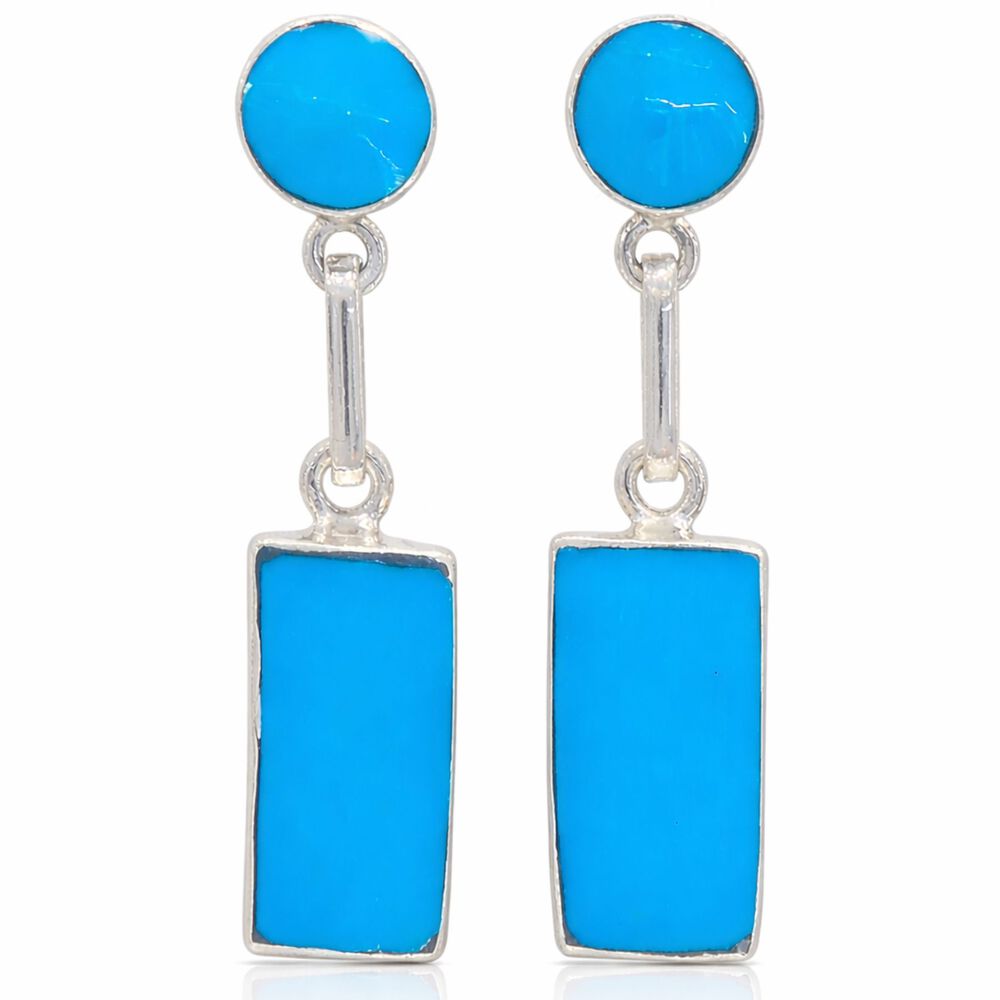Aros Turquesa Rectangular Plata 950 Atornillados Colgantes Mujer Elegantes Piedra Azul image number 0.0