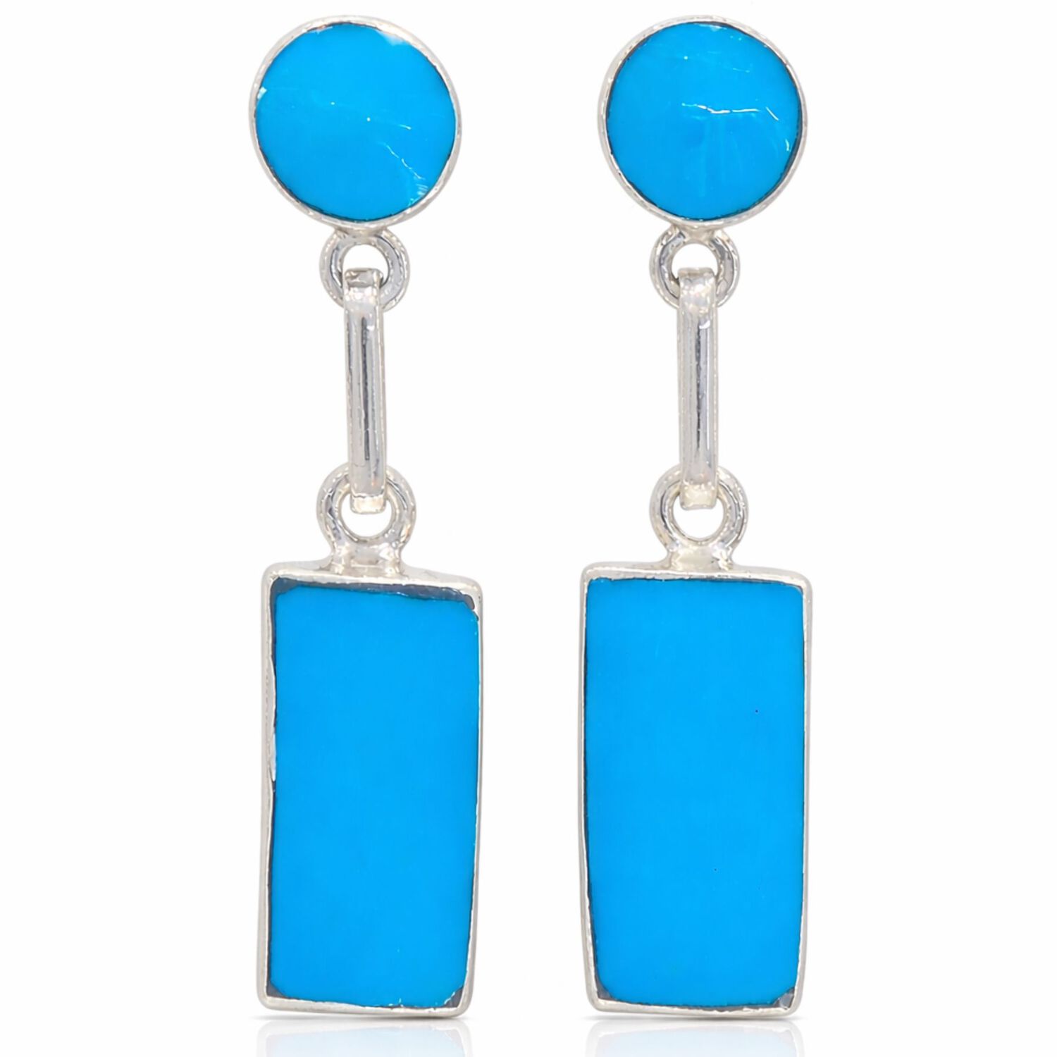 Aros Turquesa Rectangular Plata 950 Atornillados Colgantes Mujer Elegantes Piedra Azul image number 0.0