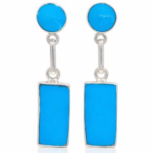 Aros Turquesa Rectangular Plata 950 Atornillados Colgantes Mujer Elegantes Piedra Azul