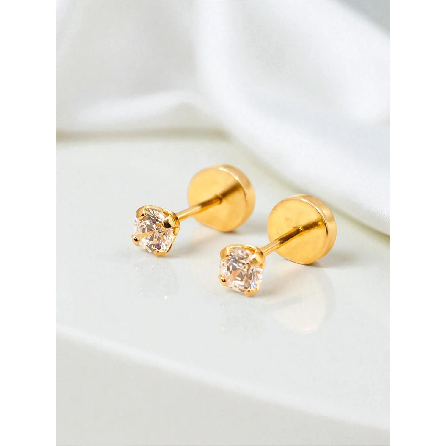 Aros Abridores Chispas 3mm Oro 18k Tope A Presi&oacute;n Beb&eacute; Ni&ntilde;a image number 6.0