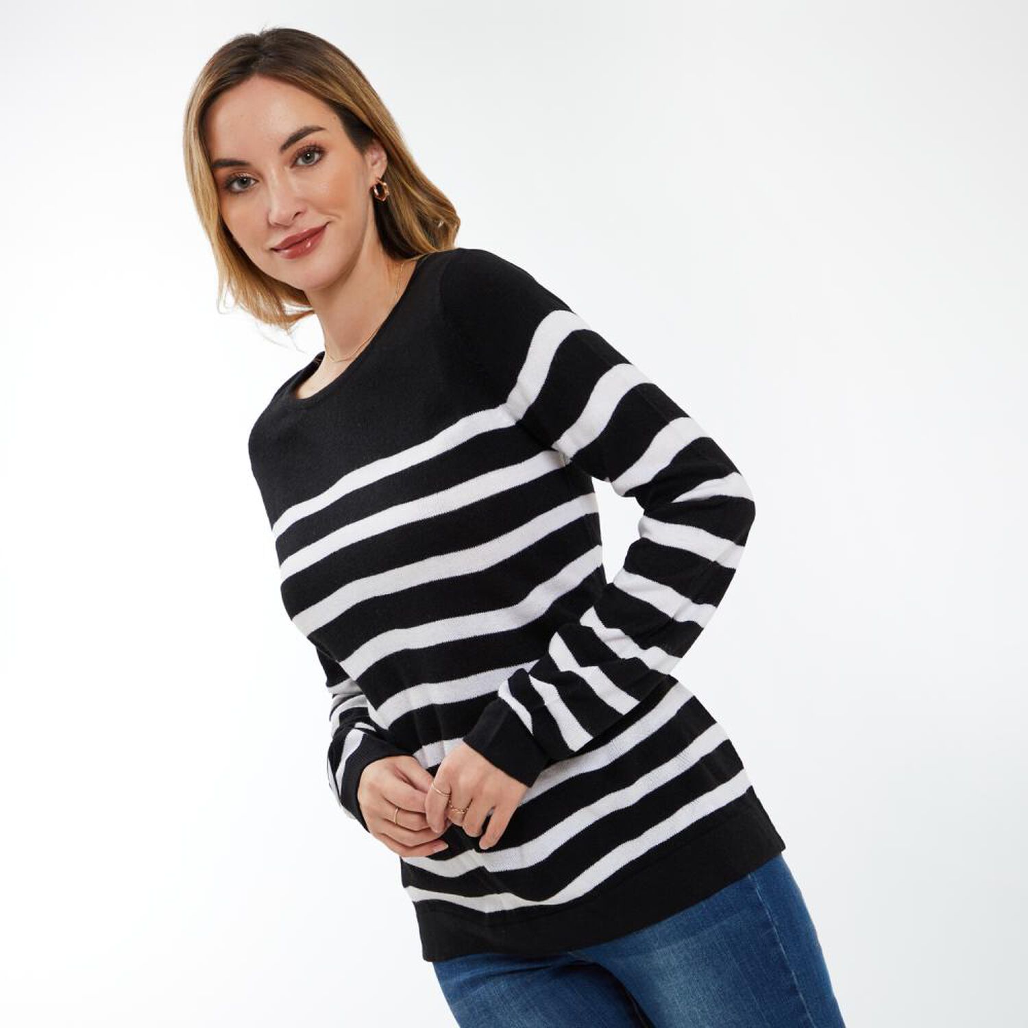 Sweater Listado Cuello Redondo Regular Mujer Geeps image number 2.0