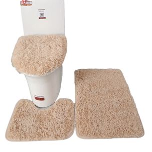 Set De Alfombras Peludo Para Baño 3 Piezas Café Jaspeado