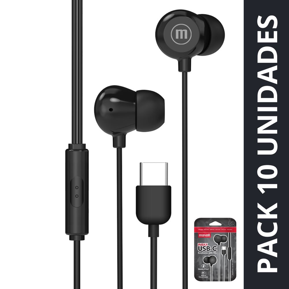 Pack 10 Audífonos Maxell In-bax Con Micrófono In Ear Tipo C Negro image number 0.0