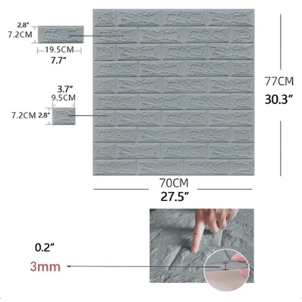 Pack 10 Lamina Papel Mural Autoadhesivo 3d Ladrillo Gris image number 1.0