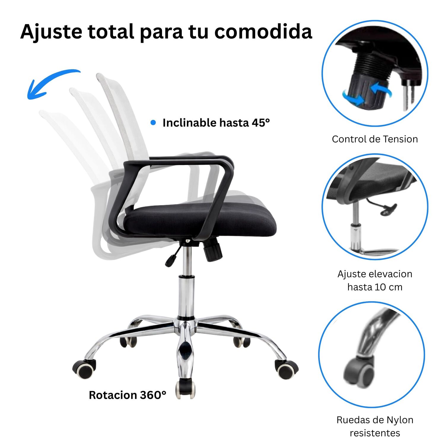Silla De Oficina Ergon&oacute;mica Santiago Con Altura Ajustable Y Soporte Lumbar image number 5.0