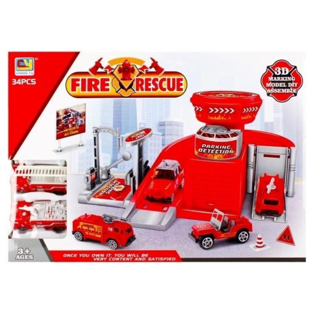 Juguete Pista Estacionamiento De Bomberos 2 Autos Infantil image number 4.0