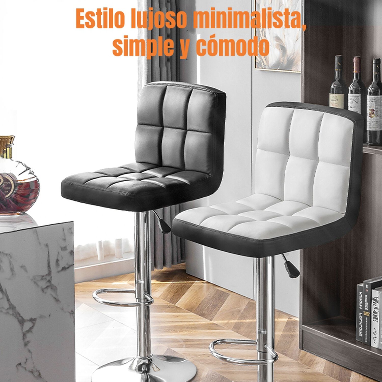 Pack 2 Sillas Piso Bar Negra Altura Regulable Ecocuero Yc069 image number 1.0