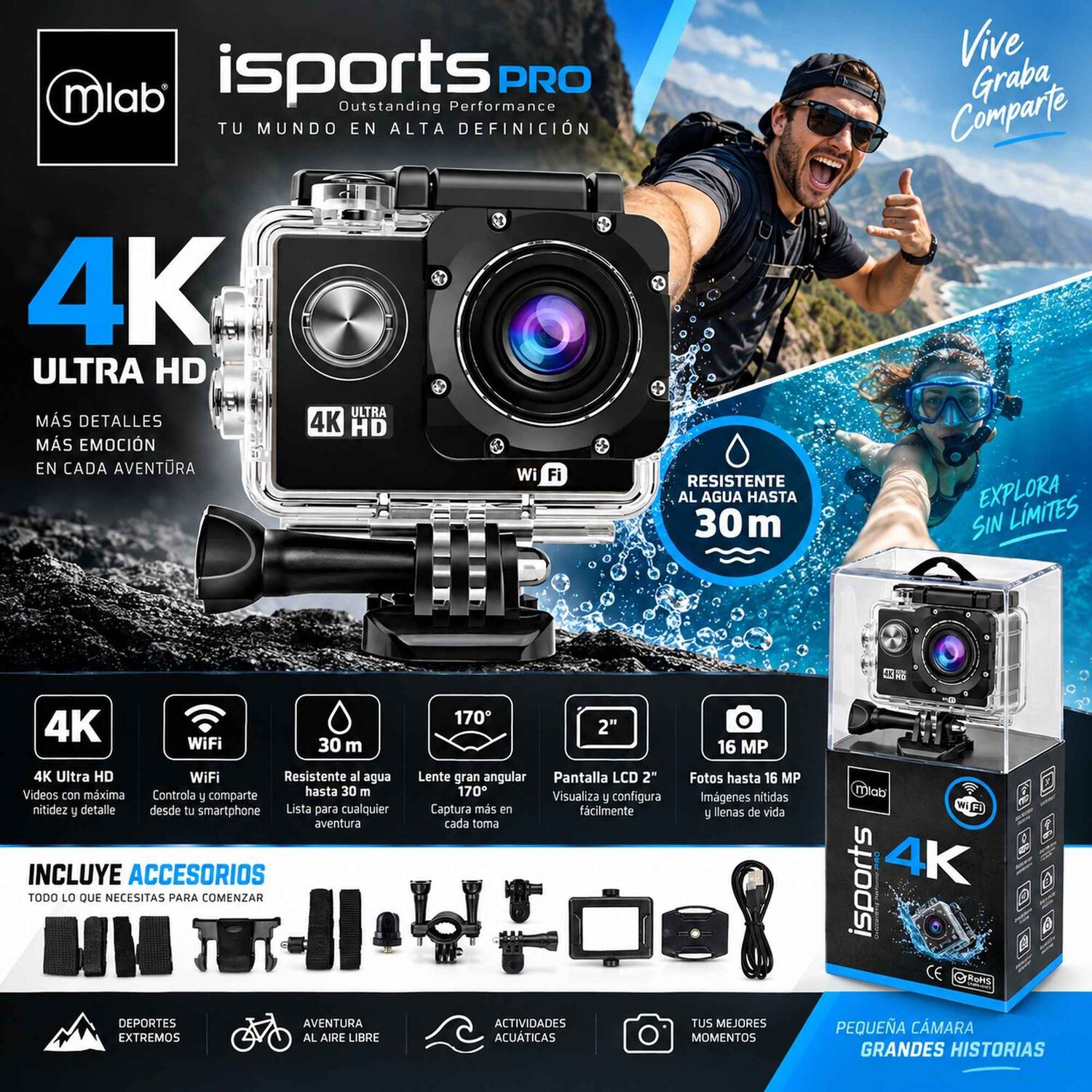 C&aacute;mara Deportiva 4k Waterproof Ultra Hd Isport Wifi image number 5.0