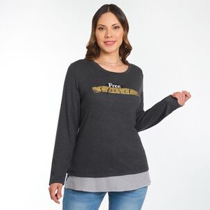 Sweater Con Blusa Y Print Delantero Manga Larga Cuello Redondo Mujer Sexy Large