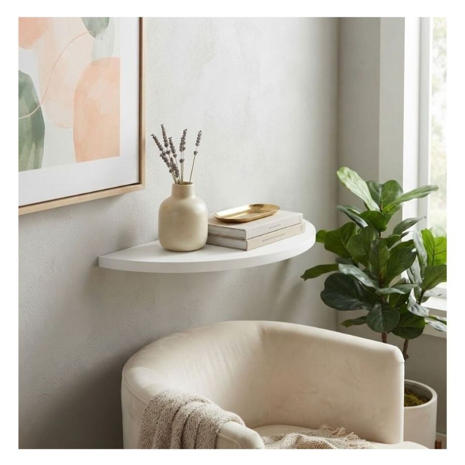 Repisa Flotante Semicircular Moderna Madera Blanca 45cm image number 3.0